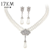 Load image into Gallery viewer, 17KM Charming Bride Simulated Pearl Jewelry Set Bling Crystal Water Drop Pendant Necklaces Earring Fashion Jewelry Accessory