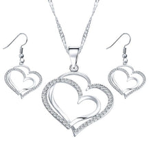 Load image into Gallery viewer, 17KM Romantic Heart Pattern Crystal Earrings Necklace Set Silver Color Chain Jewelry Sets Wedding Jewelry Valentine's Gift