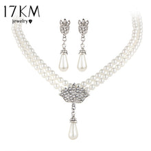 Load image into Gallery viewer, 17KM Charming Bride Simulated Pearl Jewelry Set Bling Crystal Water Drop Pendant Necklaces Earring Fashion Jewelry Accessory
