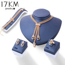 Load image into Gallery viewer, 17KM Rose Gold Color Crystal Necklace Earring Bracelet Ring Set Rhinestone New Simple Party Dress Jewelry Sets For Women
