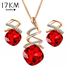 Load image into Gallery viewer, 17KM Fashion Geometric Crystal Jewelry Sets For Women Resin Pendant Necklace Charm &amp; Luxury Stud Earrings Wedding Jewelry Gifts