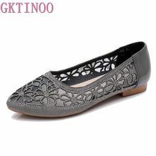 Load image into Gallery viewer, GKTINOO Spring Summer Shoes Women Flats Genuine Leather Rhinestone Pointed Toes Hollow Out Comfort Ladies Sandals Flat Shoes