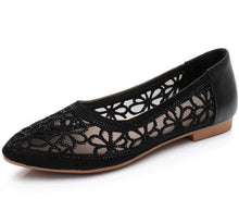 Load image into Gallery viewer, GKTINOO Spring Summer Shoes Women Flats Genuine Leather Rhinestone Pointed Toes Hollow Out Comfort Ladies Sandals Flat Shoes