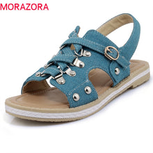 Load image into Gallery viewer, MORAZORA 2018 new style fashion denim simple buckle summer shoes rivet solid casual shoes comfortable ladies flat sandals