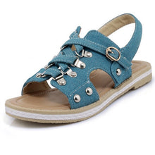 Load image into Gallery viewer, MORAZORA 2018 new style fashion denim simple buckle summer shoes rivet solid casual shoes comfortable ladies flat sandals