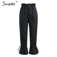 Load image into Gallery viewer, Simplee Drawstring sash flare pants women Streetwear high waist pleated casual pants 2018 Autumn winter cotton trousers bottom