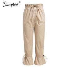 Load image into Gallery viewer, Simplee Drawstring sash flare pants women Streetwear high waist pleated casual pants 2018 Autumn winter cotton trousers bottom