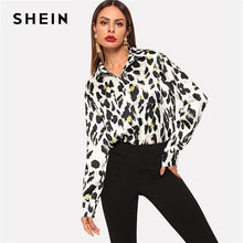 Load image into Gallery viewer, SHEIN Multicolor Pocket Patch Curved Hem Leopard Print Shirt Casual Highstreet Asymmetrical Women Autumn Button Blouse