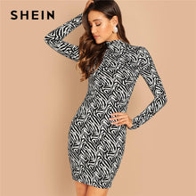 Load image into Gallery viewer, SHEIN Mock-Neck Solid Bodycon Dress Casual High Neck Long Sleeve Sexy Short Dresses Elegant Women Autumn Modern Lady Dress