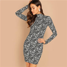 Load image into Gallery viewer, SHEIN Mock-Neck Solid Bodycon Dress Casual High Neck Long Sleeve Sexy Short Dresses Elegant Women Autumn Modern Lady Dress