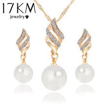 Load image into Gallery viewer, 17KM Fashion Women Necklace Earrings Jewelry Sets Crystal Gold Color Big Simulated Pearl Wedding Party Jewelry Sets For Women