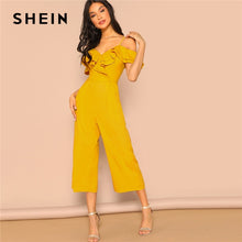 Load image into Gallery viewer, SHEIN Cold Shoulder Layered Flounce Foldover Palazzo Jumpsuit Party Ruffle Spaghetti Strap Sleeveless Women Summer Jumpsuits
