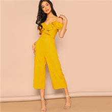 Load image into Gallery viewer, SHEIN Cold Shoulder Layered Flounce Foldover Palazzo Jumpsuit Party Ruffle Spaghetti Strap Sleeveless Women Summer Jumpsuits