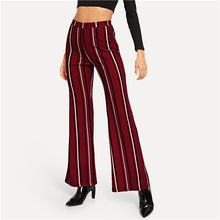 Load image into Gallery viewer, Sheinside Red Striped Flare Pants Women Pants and Capris Elastic Waist Trousers Ladies Streetwear Elegant High Waist Pants