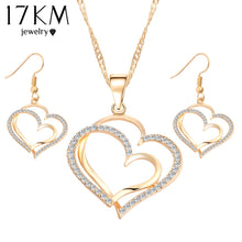 Load image into Gallery viewer, 17KM Romantic Heart Pattern Crystal Earrings Necklace Set Silver Color Chain Jewelry Sets Wedding Jewelry Valentine's Gift