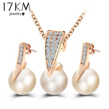 Load image into Gallery viewer, 17KM Fashion Imitation Pearl Jewelry Sets Rhinestone Gold Color Necklace Sets for Women Bridal Wedding Water Drop Earrings