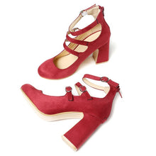 Load image into Gallery viewer, 2019 Summer Women Ankle Strap Red Gladiator Pumps High Square Heels Solid Round Toe Sandals Ladies Sexy Fashion Shoes WXG594