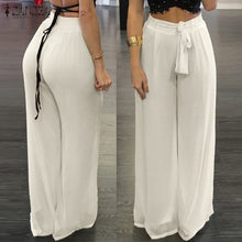 Load image into Gallery viewer, ZANZEA Women 2019 Fashion Chiffon Wide Leg Pants Elegant Oversized Casual Loose Elastic High Waist Bow Solid Trousers Plus Size