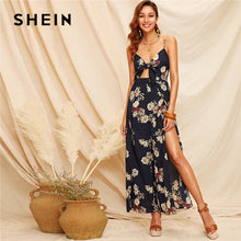 Load image into Gallery viewer, SHEIN High Split Knot Front Peekaboo Cami Summer Jumpsuit Women V Neck Sleeveless High Waist Sexy Jumpsuit Wide Leg Jumpsuit