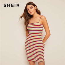 Load image into Gallery viewer, SHEIN Colorful Striped Cami Bodycon Dress Women Casual Sleeveless Spaghetti Strap Summer Dress 2019 Lady Slim Fit Mini Dress