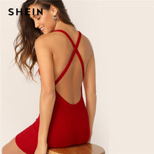 Load image into Gallery viewer, SHEIN Sexy Red Crisscross Backless Rib-knit Bodycon Summer Dress Women Spaghetti Strap Sleeveless High Street Slip Mini Dresses